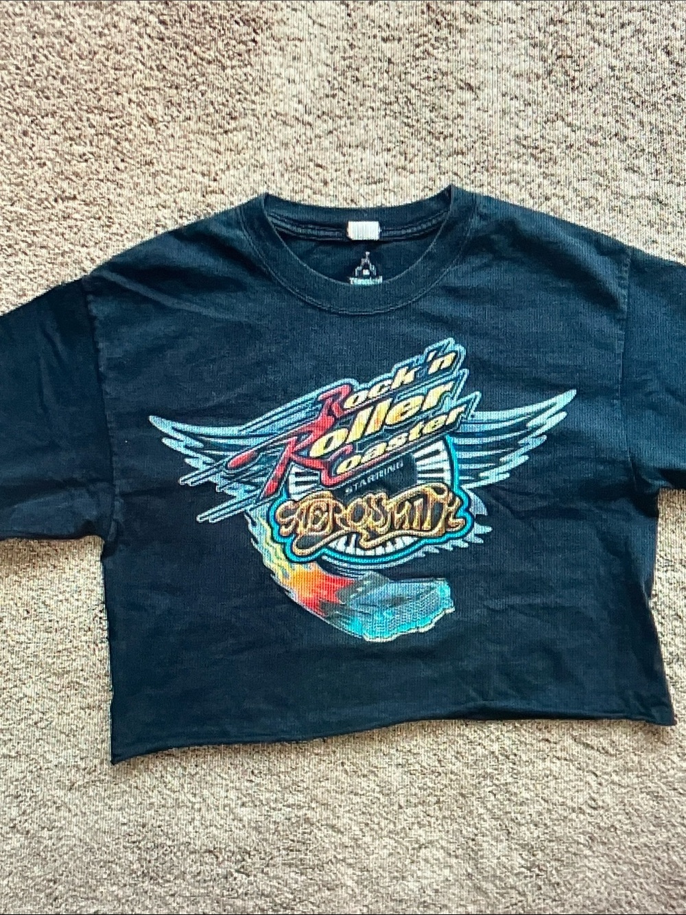Disney Black Crop Top with Multicolor Rock 'n Roller Coaster Graphic
